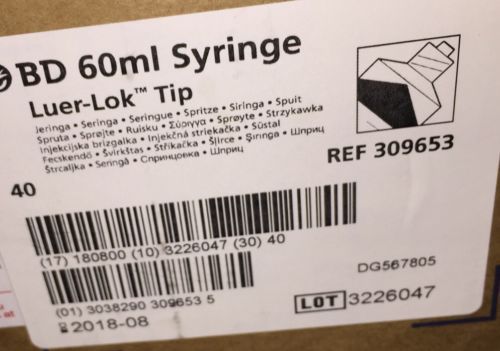 BD Syringe with Luer-Lok Tip, 60 mL, 1 mL Graduation, 40 per box