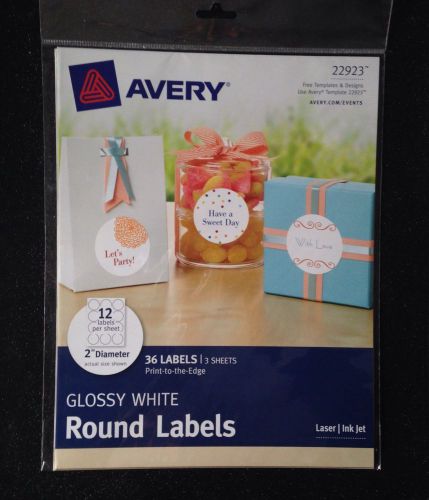 Avery | Glossy White Round Labels | 36 Labels | 2” Diameter | Template 22923