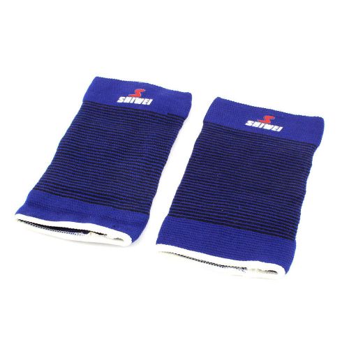 Sports Athletics Blue Pullover Elastic Band Elbow Support Brace Protector Pair