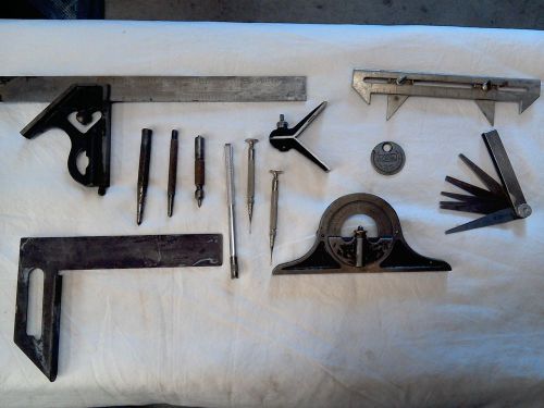 MACHINIST TOOL MIXED LOT, COMBO RULER, PUNCHES, INCLINOMETER, ETC..
