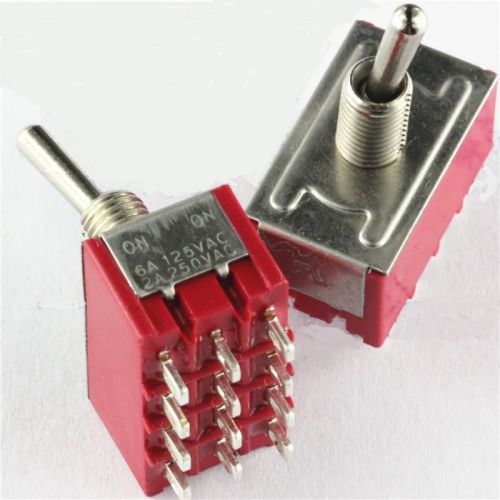 2 pieces  RED 2 GALLS 12 PIN Toggle SWITCH 5A/124VAC 2A/250VAC