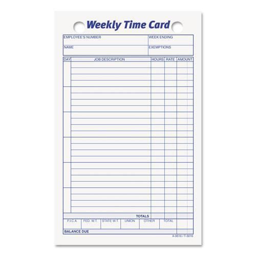NEW TOPS 3016 Employee Time Card, Weekly, 4-1/4 x 6-3/4, 100/Pack