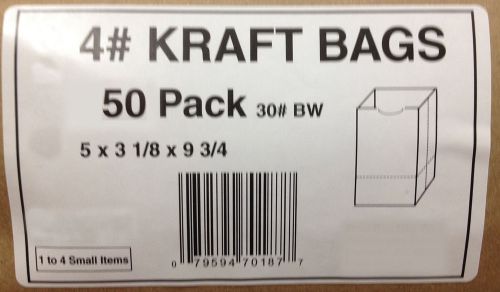 4# Brown Kraft Paper Bags, Size: 5 W x 3-1/18 D x 9-3/4 H  50ct  Free Shipping