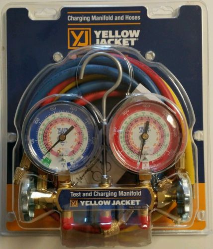 Yellow jacket 42004 series 41 manifold 3-1/8&#034; gauges 60&#034;hoses r-22/404a/410a nib for sale