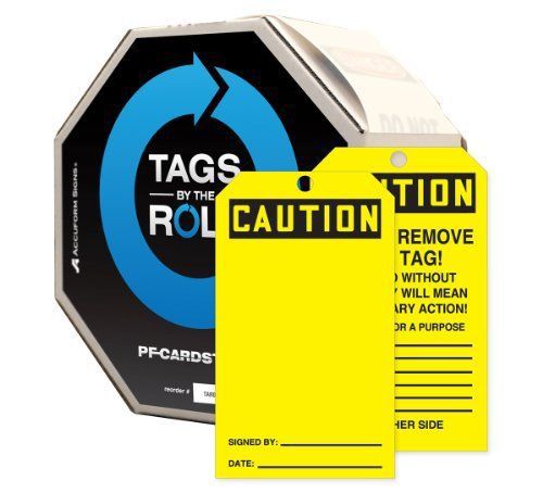 Accuform signs tar134 tags by-the-roll safety tags  legend &#034;caution (blank)&#034;  6. for sale