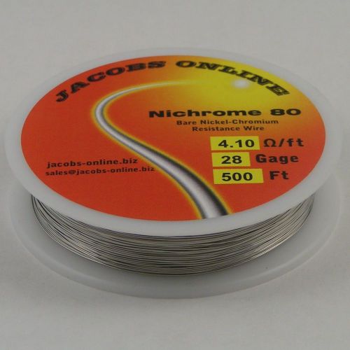 Nichrome 80 resistance wire (nichrome v, chromel a), 28 gauge, 500 feet for sale