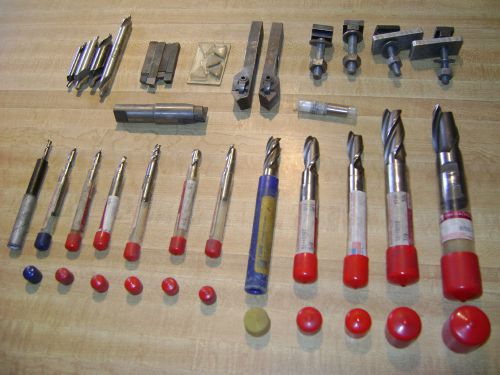 LOT OF NEW MACHINISTS END MILLS PLUS MISC. MACH. CUTTERS, DRILLS, LATHE TOOLS