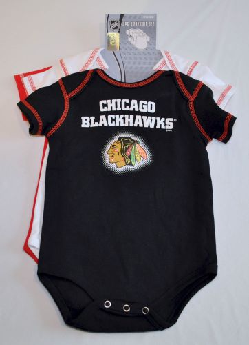 3 NHL Chicago BlackHawk 18m Toddler Onesies BodySuit Black White Red Boy Girl