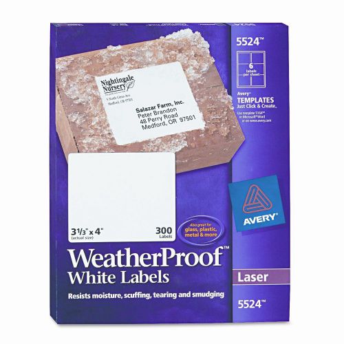Avery Consumer Products White Weatherproof Laser Shipping Labels, 300/Pack
