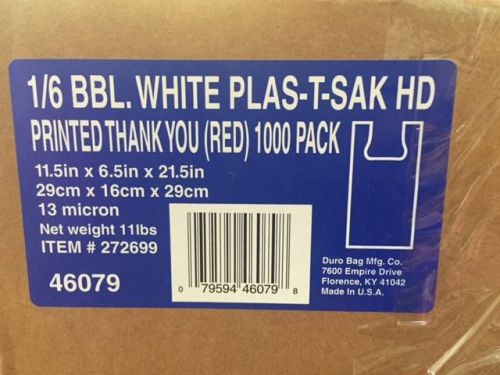 1000 WHITE Plastic T-Shirt T-Sack Shopping Grocery Bags (Thank You Style)