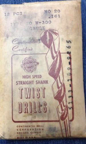 HIGH SPEED Twist Drills Continental Drill Chicago USA Wire Gauge NOS #20