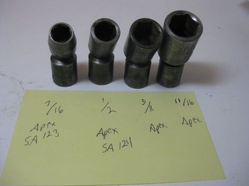 (4) APEX SWIVEL HEAVY DUTY SOCKETS 3/8&#034; Drive 7/16&#034;,  1/2&#034;, 5/8&#034;, 11/16&#034; 6 point