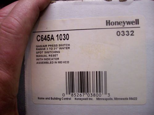 HONEYWELL C645A 1030 GAS/AIR PRESS SWITCH: Comes with complete paperwork