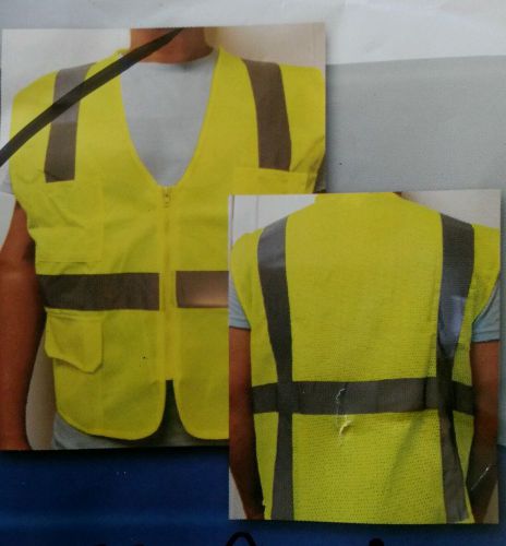 High Visibility Safety Vest-Solid Lime Front, Zipper, Mesh Back, XL, ANSI