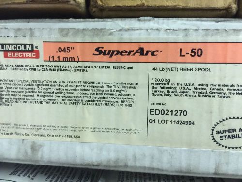 Lincoln SuperArc L-50 Mig Welding Wire .045&#034; #44lbs Fiber Spool ER70S Free Ship!