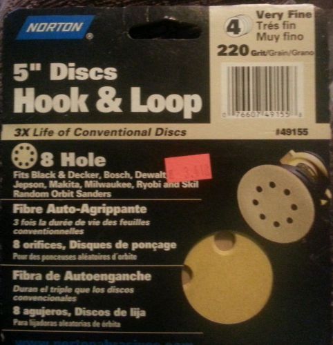 Norton 49155 8-Hole 220 Grit Hook and Loop Sanding Disc, 5-Inch, 4-Pack