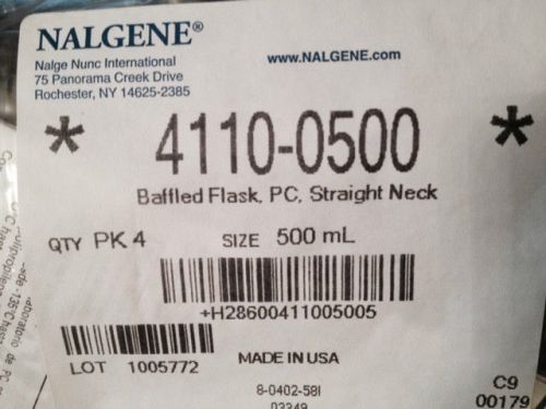 Nalgene 4110-0500, Buffled Flask, PC, Straight Neck-500mL, Set of 4, NEW
