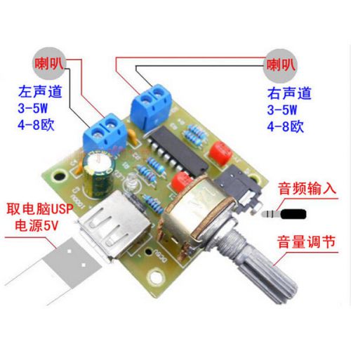 PM2038 Mini Hi-Fi 2 x 5W Digital Audio Amplifier Board Module w/ LED Indicator