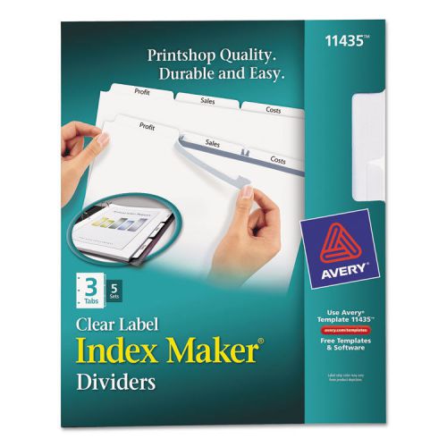 Index maker clear label dividers, 3-tab, letter, white, 5 sets for sale