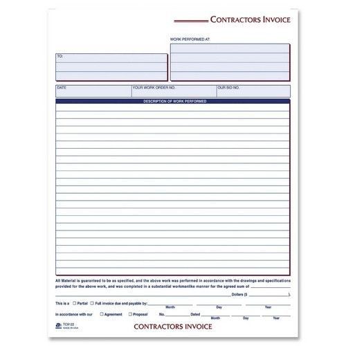 Contractors Invoice, 3-Part, Crbnls, 8-3/8&#034;x11-7/16&#034;, 50St/Black, White