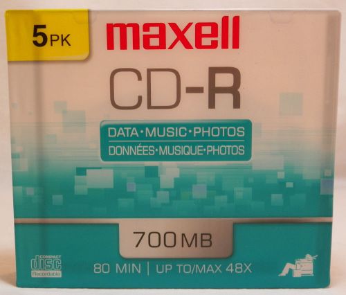 5 Pack Maxell CD-R Slim Jewel Case 700MB 48 X Brand New Unopened Package