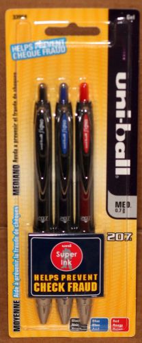 Uni-Ball 207 Gel Pens, Assorted Colors, Medium Point, Free Shipping 3 pack
