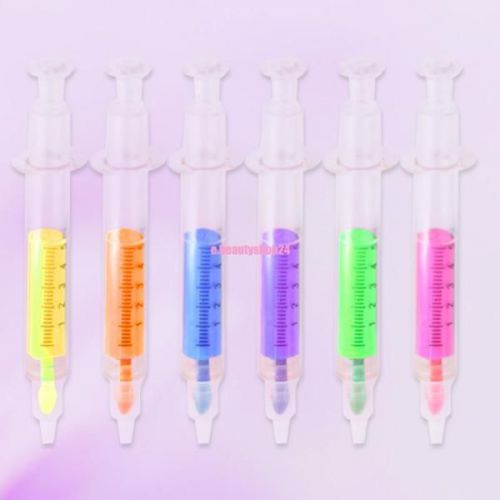 6 Pcs Syringe Highlighter Fluorescent Needle Tube Watercolor Nite Writer Pen