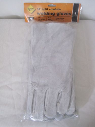 3 Pair Pack 14&#034; Welding Gloves Split Cowhide Full Length Comfortable One Size