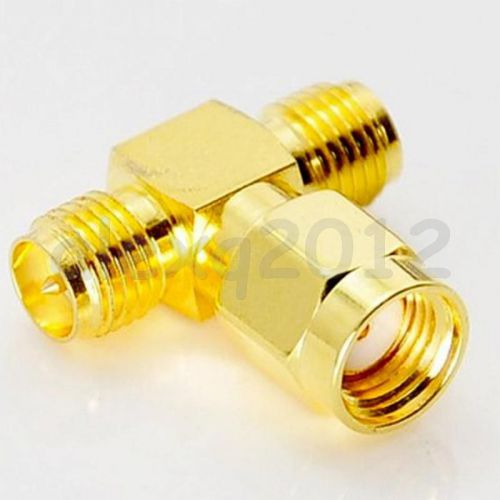 New RP-SMA male to two RP-SMA female triple T in series adapter connector 3 way
