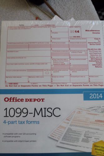 Office Depot Brand 2014 4-Part 1099 Misc Tax Forms  50 Recipients  Free Shipping