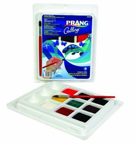 Prang Classic Tempera Cakes, 9 Color Set with Brush, Assorted Colors (80900)