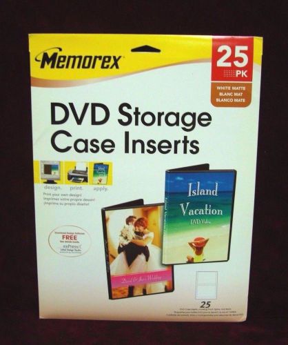MEMOREX DVD Storage Case Inserts ~ Inkjet/Laser ~ 25 Labels/PK ~ Matte White