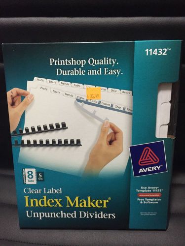 Avery 11432 Index Maker Clear Label Unpunched Divider, 8-Tab,Letter,White,5 Sets