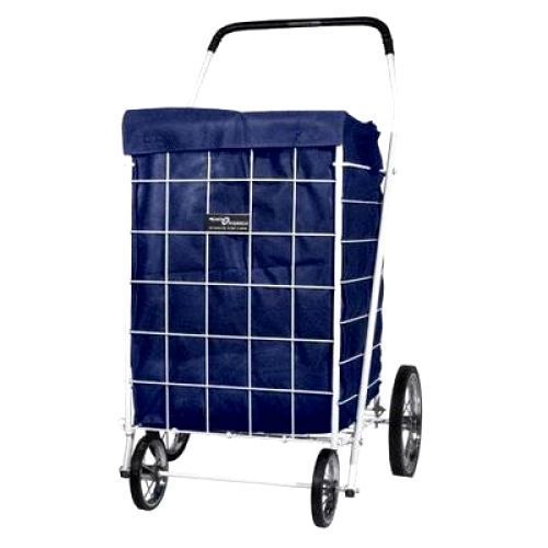 Basket Folding Liner Laundry Grocery Trolley Portable Blue Out Shopping Cart NEW