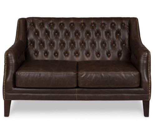 54&#034; Sofa Settee Distressed Cigar Brown Tufted Bonded Leather Contemporary