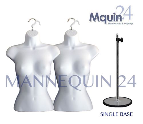 2 FEMALE TORSO MANNEQUINS-WHITE + 1STAND ONLY +2 HANGERS, WOMAN CLOTHING DISPLAY