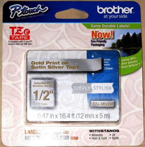 Brother TZe-MQ934 Gold Print on Silver Satin P-touch Tape New Free Shipping