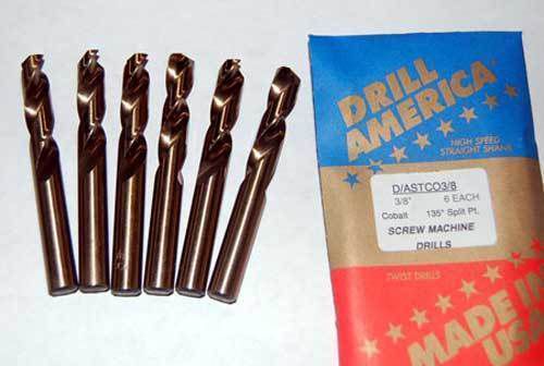 6 Pcs. Drill America 3/8&#034; Heavy Duty M42-8% Cobalt Screw Machine/Stub Drills