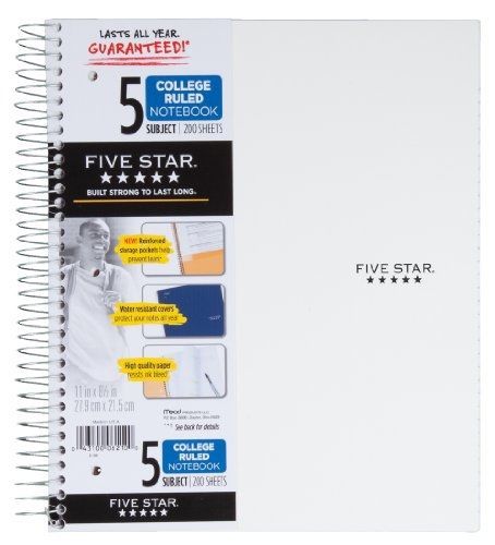 Five Star Spiral Notebook, 5 Subject, College Ruled, 200 Sheets, 11 x 8.5 Inch,