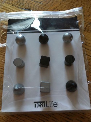 9 Piece *Neat Life* Silver/Black Thumbtacks/Push Pins Memo Board