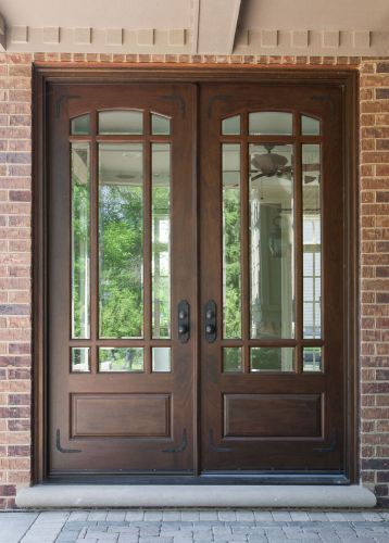 Double french knotty alder arch 9 lite  entry door for sale