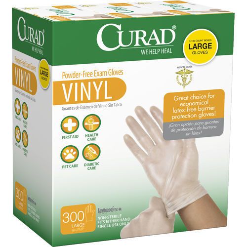 Curad Powder-Free Vinyl Exam Gloves, Large, 300 ct (CUR9226)