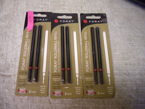 3 PACKS OF 2 FORAY INK REFILLS FOR MICRO ROLLERBALL PEN 6 TOTAL REFILLS 293-214