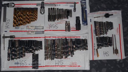 HUGE LOT DRILL BITS &amp; PIPE TAPS HS HSS NEW &amp; USED OVER 180 PIECES