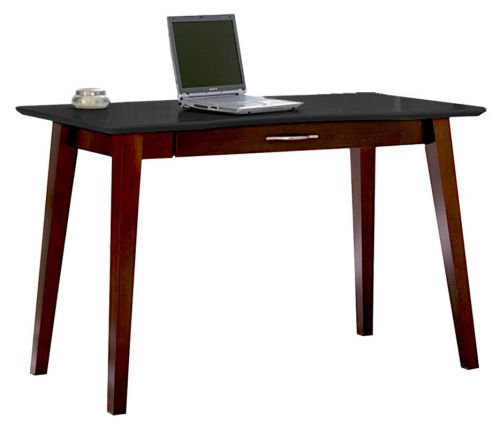 Black top on cherry contemporary writing table with drop-front keyboard drawer for sale