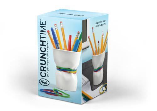 Crunch Time Ceramic Cup Pencil and Rubber Band Holder