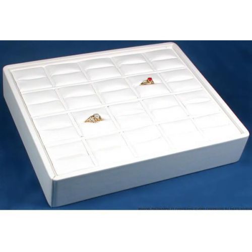 20 Slot White Faux Leather Ring Display Tray