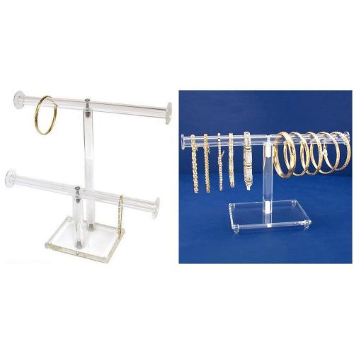 Clear Acrylic 2 Tier T-Bar &amp;  Round T-Bar 10&#034; Jewelry Display Stands Kit 2 Pcs