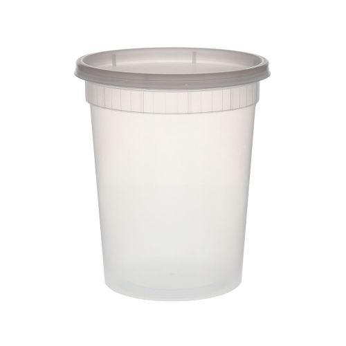 Tripak 32oz round clear deli container with lid, pack of 48 for sale