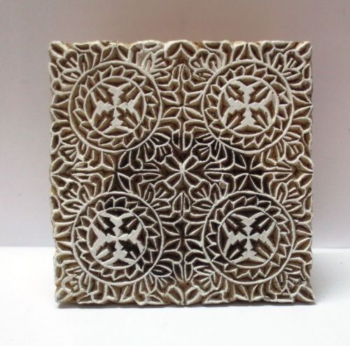 WOODEN HAND CARVED TEXTILE FABRIC PRINTER BLOCK STAMP UNIQUE CUT BOLD PATTERN
